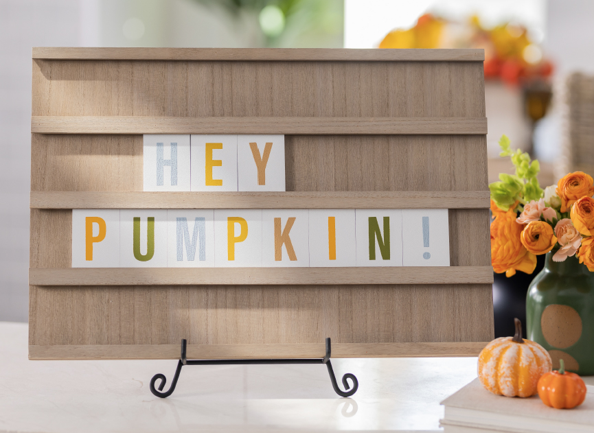 Letter Board Stylized with Letters Reading Hey Pumpkin